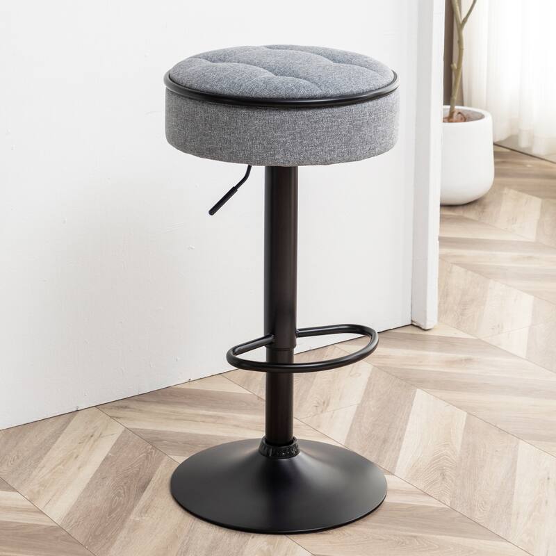 Modern Faux Leather/Linen Armless Bar Stools Set of 2 with Metal Frame, 28-36.2'' Seat Height