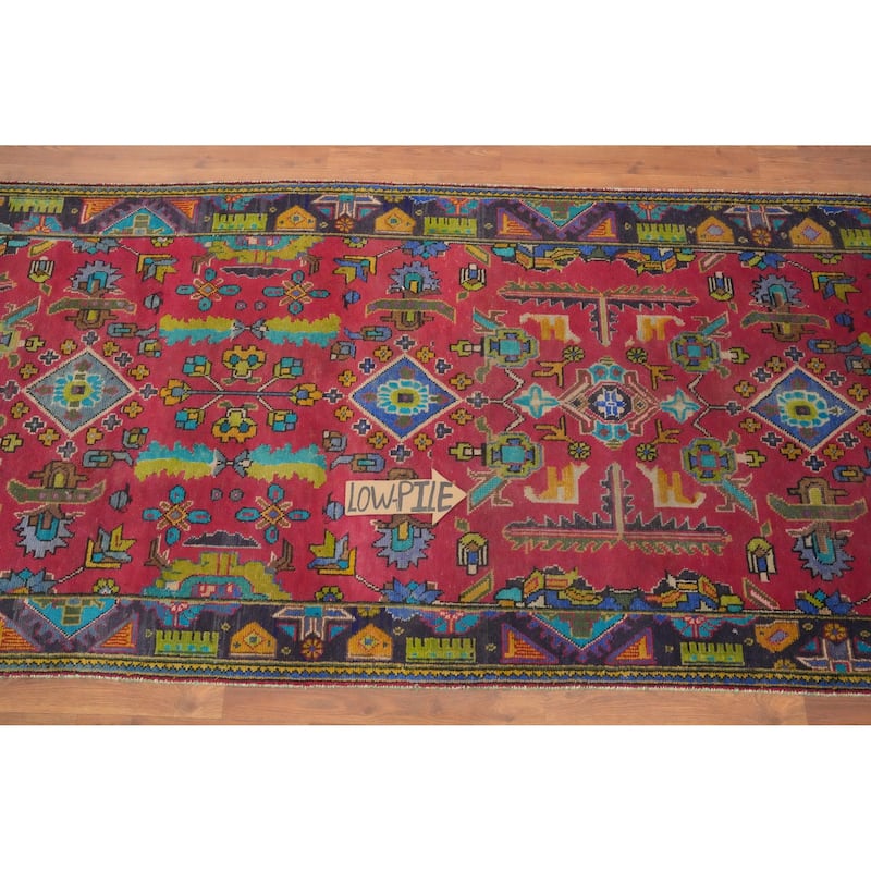Hand Knotted Oriental 100% Wool Carpet Traditional Geometric Pink Tabriz Runner Rug - 10' 2'' X 3' 6''