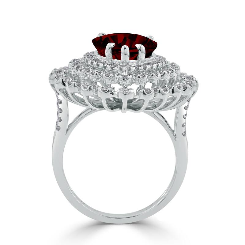 Auriya 5 7/8ct Pear-cut Red Garnet and Halo Diamond Ring 1 1/2cttw 18K Gold
