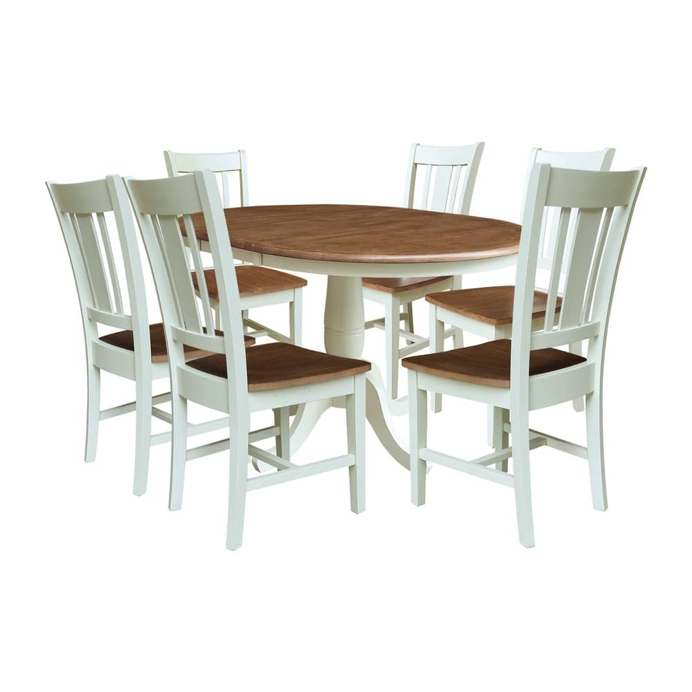 36" Round Top Pedestal Ext Table with 12" Leaf and San Remo Chairs