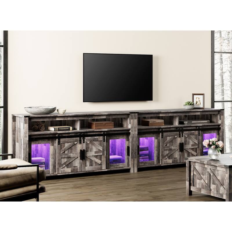 LED Farmhouse Entertainment Center with Mesh and Barn Doors, 31" H
