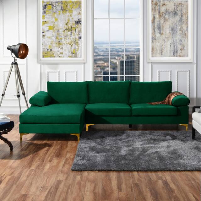 Velvet Upholstered L-Shape Sectional Sofa
