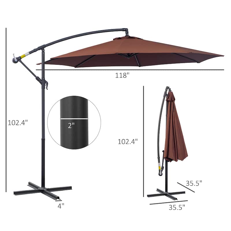 10' Cantilever Hanging Tilt Offset Patio Umbrella with UV & Water Fighting Material and a Sturdy Stand, Brown