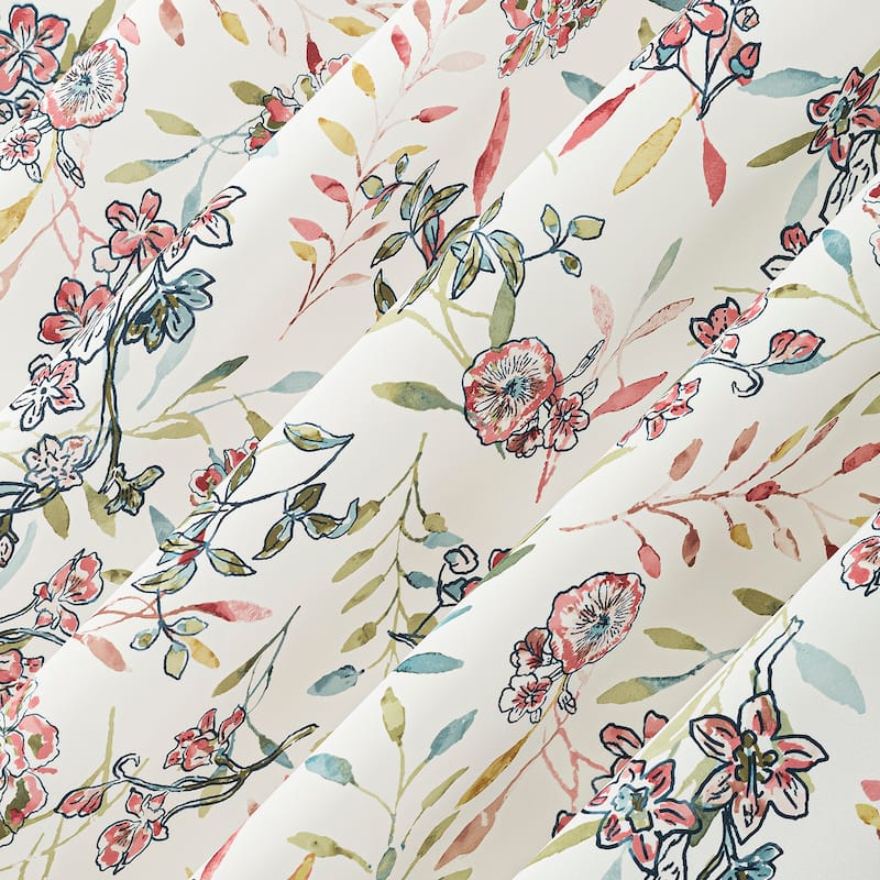 No. 918 Lily Garden Watercolor Floral Room Darkening Rod Pocket Curtain Panel, Single Panel