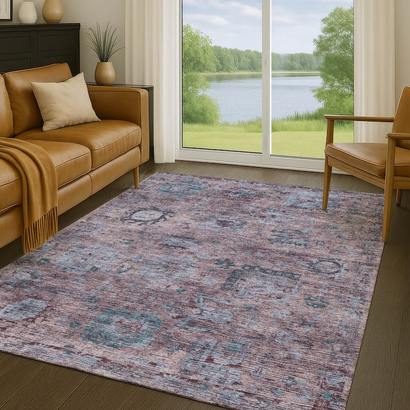 Machine Washable Indoor/ Outdoor Vintage Traditional Chantille Rug