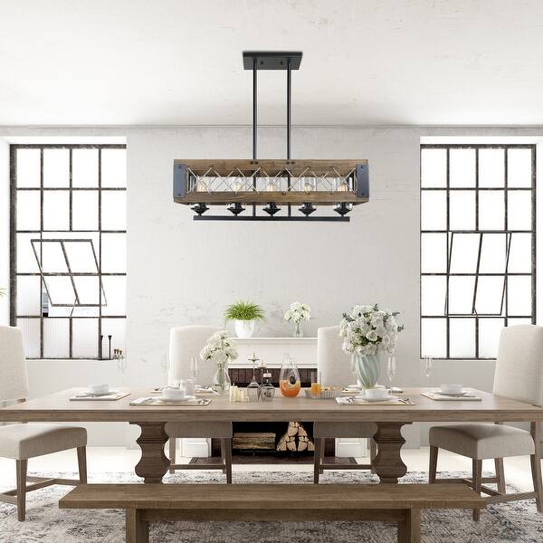 Shop Lnc Farmhouse 5 Light Rectangle Wood Chandelier Kitchen Island Lighting Rustic Lighting W31 9 X E10 6 X H10 2 Overstock 24207078