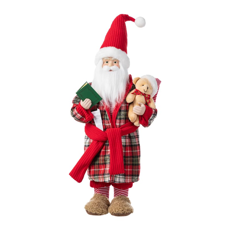 Glitzhome 18"H Faux Fur Christmas Santa Figurines with Porcelain Face