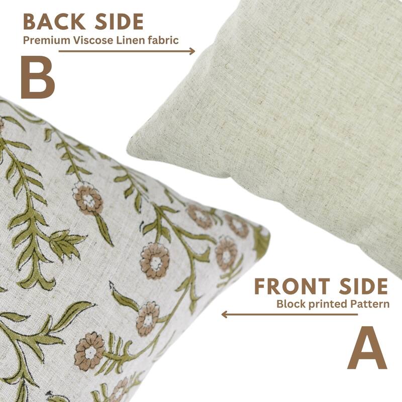 Fabdivine Decorative Floral Pillowcase Handmade Linen Block Print Accent for Sofa Kids Bed Rust Spring Décor, Sadabahar