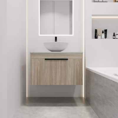 30 "Float Bathroom Vanity With Ceramic Basin Set,Wall Mounted White Oak Vanity With Soft Close Door,KD-Packing,2 Pieces Parcel