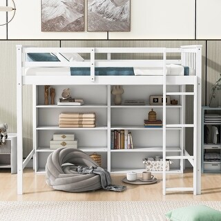 Twin Loft Bed with 8 Open Storage Shelves and Ladder, Ideal for Saving Space
