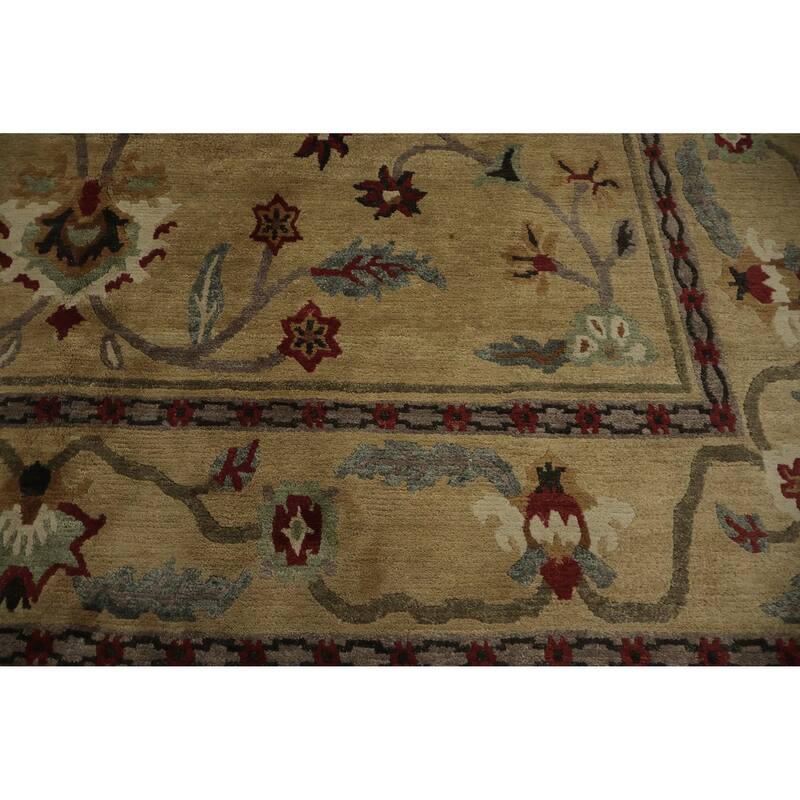Hand Knotted Oriental 100% Wool Carpet Traditional Floral Yellow & Gold Nepalese Area Rug - 12' 3'' X 8' 11''