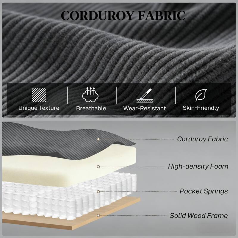 72.8" Modern L-Shaped Corduroy Sectional Sofa