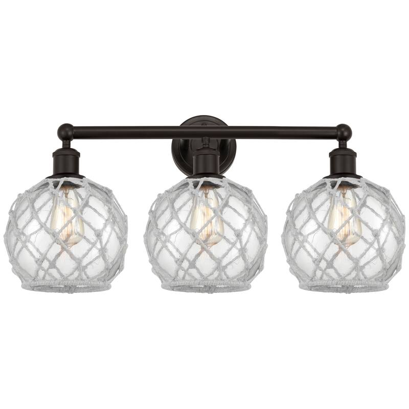 Innovations Lighting Endless Possibilities Edison - Farmhouse Rope - 3 Light 26" Bath Vanity Light - Clear Glass with White Rope/Oil Rubbed Bronze