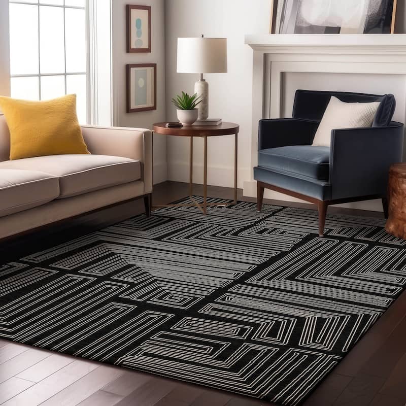 Premium Washable Super Soft Mid Century Modern Mayfield Rug - Black - 8' x 10'