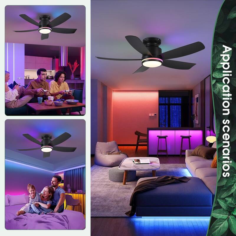 41 Inches Ceiling Fan with Light,5 ABS Blades,Flush Mount Low Profile Ceiling Fan with LED Light and Remote - 41 Inches