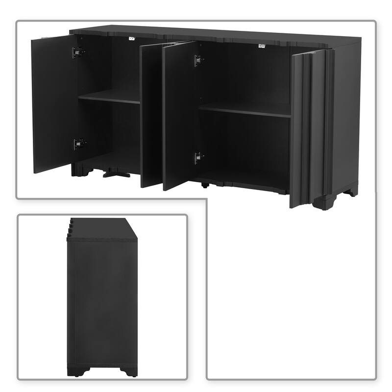 Modern Minimalist Freestanding 4-Door Wooden Sideboard Storage Cabinet