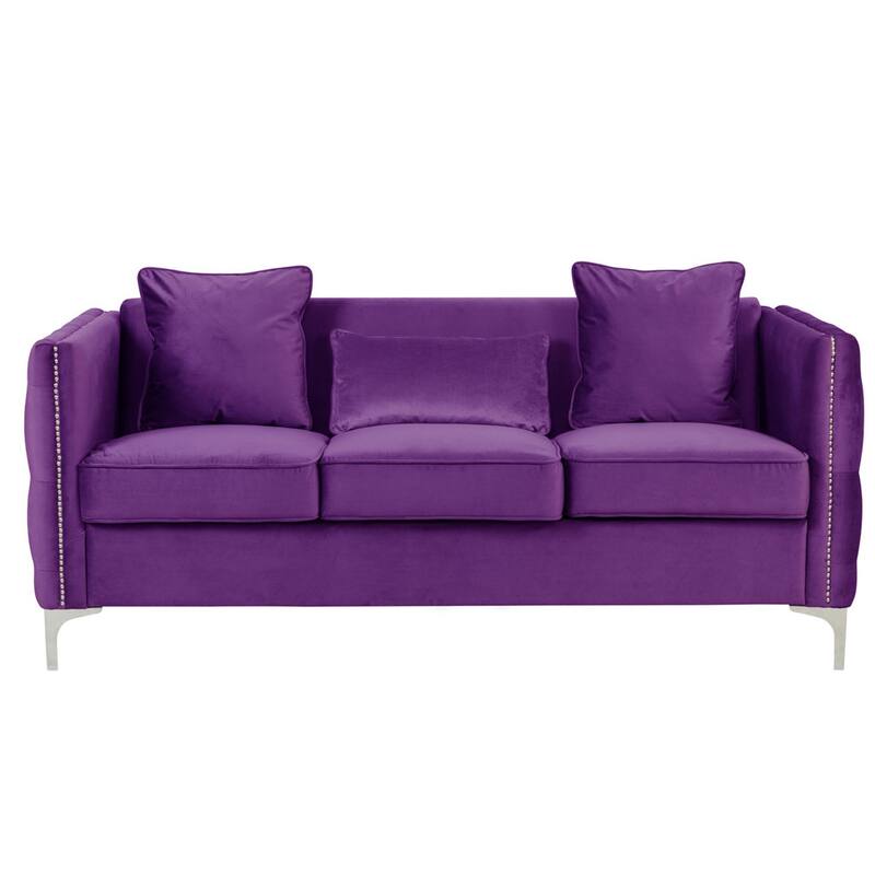 Velvet Sofa with 3 Pillows