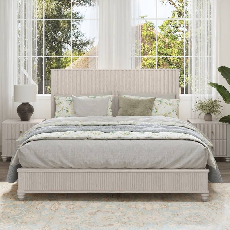 Solid Wood Bed Frame,King Platform Bed Frame with Headboard,Tall Headboard Natural Wood Bed ,No Box Spring Needed