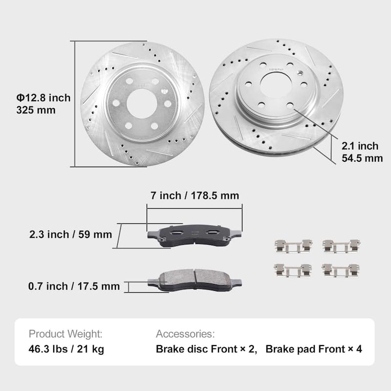 Front and Rear Brake Kit Drilled and Slotted Brake Rotors Ceramic Brake Pads Replacement
