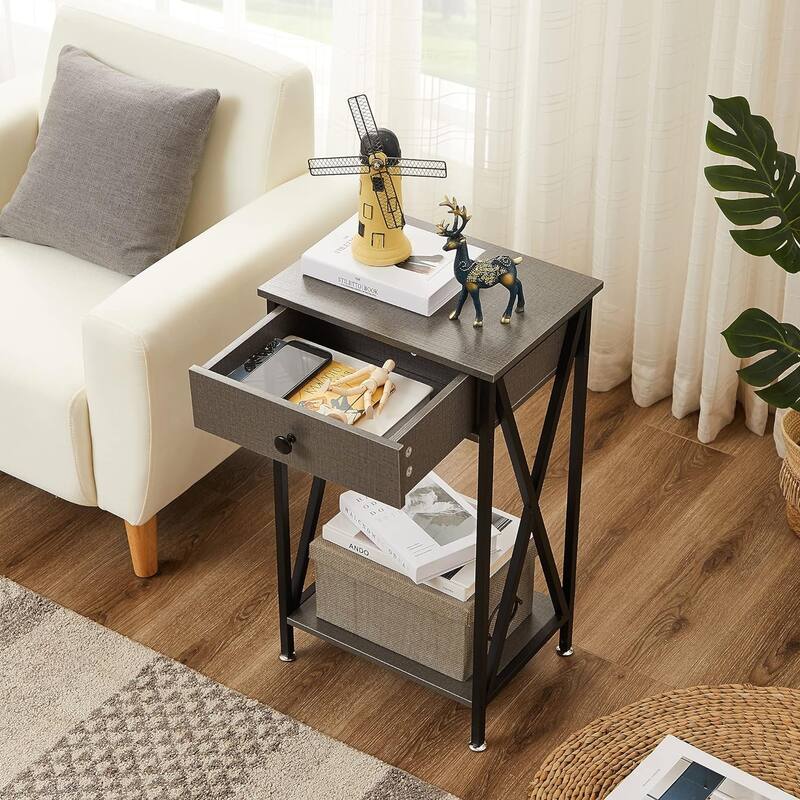 VECELO 28 Inch Modern End Table Space and Drawer Night Stand X-Design Nightstands for Living Room