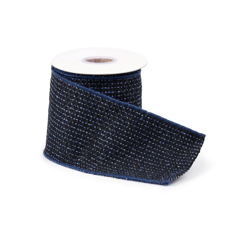 Navy Blue Woven Wired Ribbon (Set of 2)