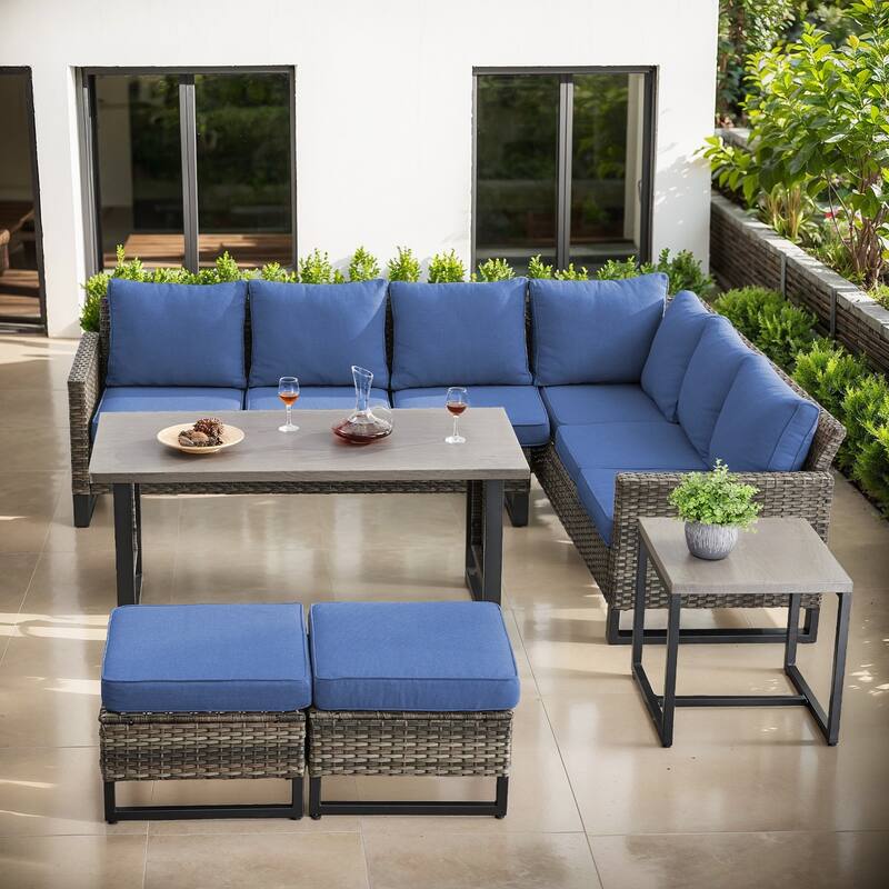 Gymojoy 5-Piece Outdoor Wicker Furniture Set, L-Shaped Sectional Sofa Set