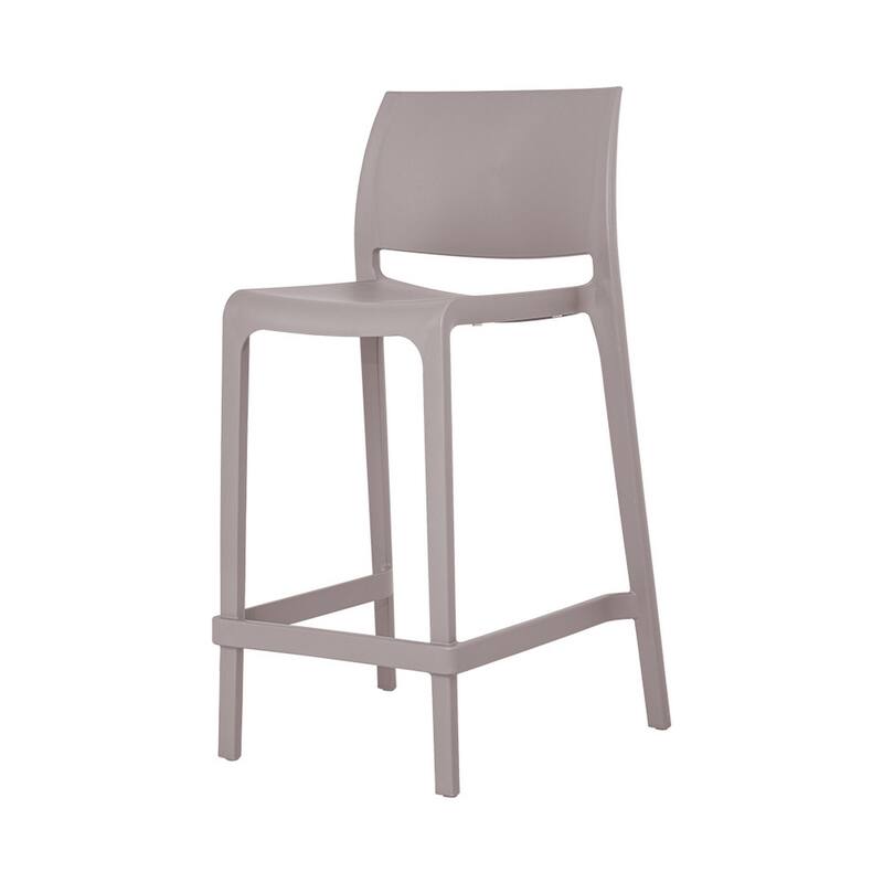 HomeRoots Set of Two 26" Taupe Heavy Duty Plastic Low Back Outdoor Counter Height Bar Chairs