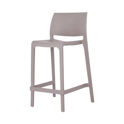 HomeRoots Set of Two 26" Taupe Heavy Duty Plastic Low Back Outdoor Counter Height Bar Chairs