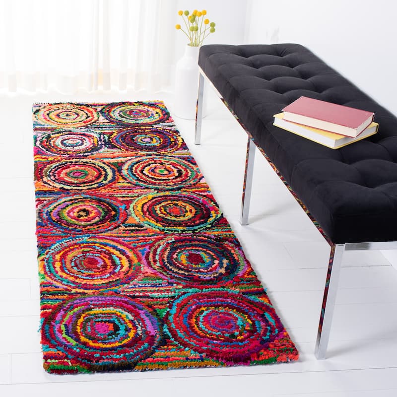 SAFAVIEH Handmade Nantucket Siegtraud Contemporary Cotton Rug - 2'3" x 7' Runner - Pink/Multi
