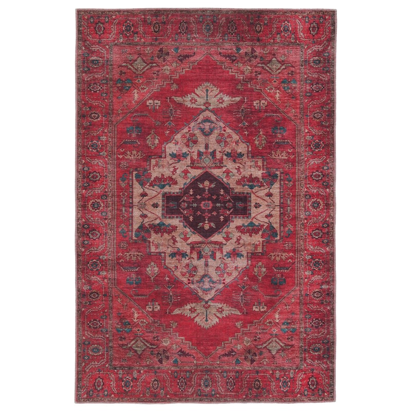 Monroe Machine Washable Medallion Red/ Brown Area Rug - 5' 3" x 8'