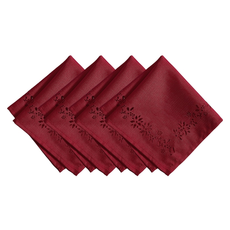 Poinsettia Noel Laser Cut Napkins, Set of 4 - Red