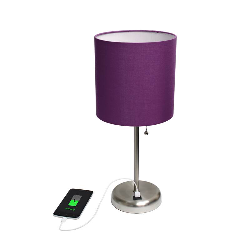 19.5" USB Port Feature Metal Lamp in Steel w Aqua Shade