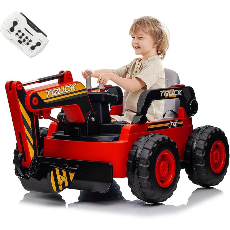 Ride On Excavator for Kids, 4WD Electric Excavator Toy - Red