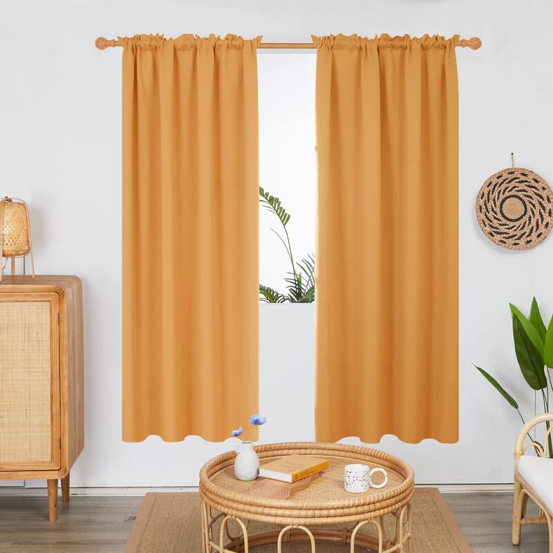 Deconovo Solid Rod Pocket Curtain Panel Pair, Set of 4 Panels - 42x54 Inch - Orange Flame