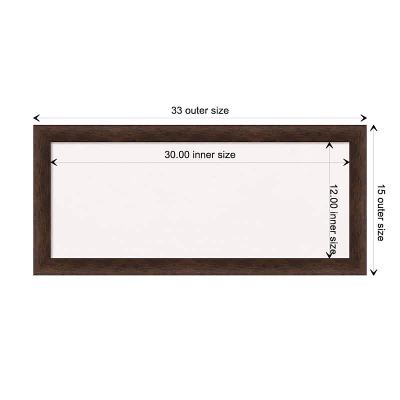 Warm Walnut Narrow Wood Framed White Corkboard Bulletin Board - Board Size 30x12