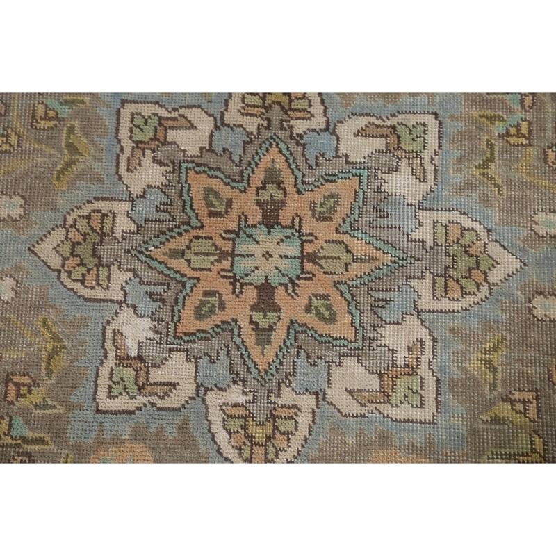 Hand Knotted Oriental 100% Wool Carpet Traditional Medallion Navy Blue & Blues Tabriz Area Rug - 9' 4'' X 6' 8''