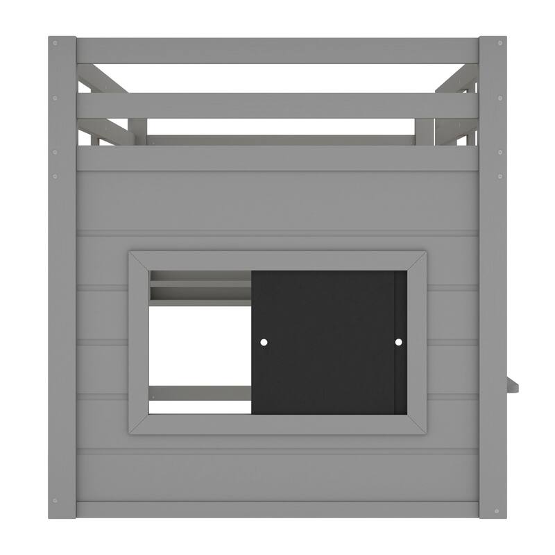 Kids Playful Loft Bed with Built-in Bookshelf and Sliding Chalkboard