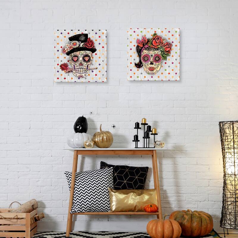 Sugar Skull Couple Dude, Sugar Skull Couple Girl by Geoff Allen Canvas Art Prints
