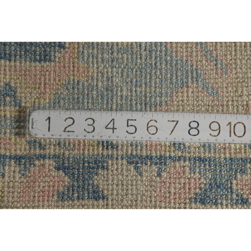 Hand Knotted Oriental 100% Wool Carpet Transitional Geometric Navy Blue & Blues Oushak Runner Rug - 11' 4'' X 3' 5''