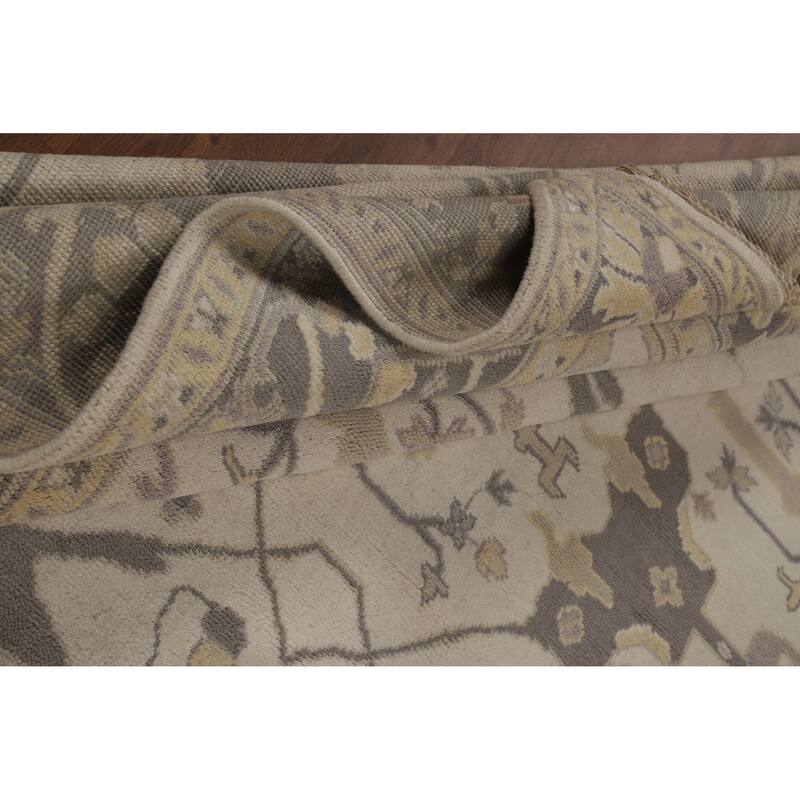 Floral Ivory Oushak Indian Area Rug Hand-Knotted Wool Carpet - 8'3" x 9'8"
