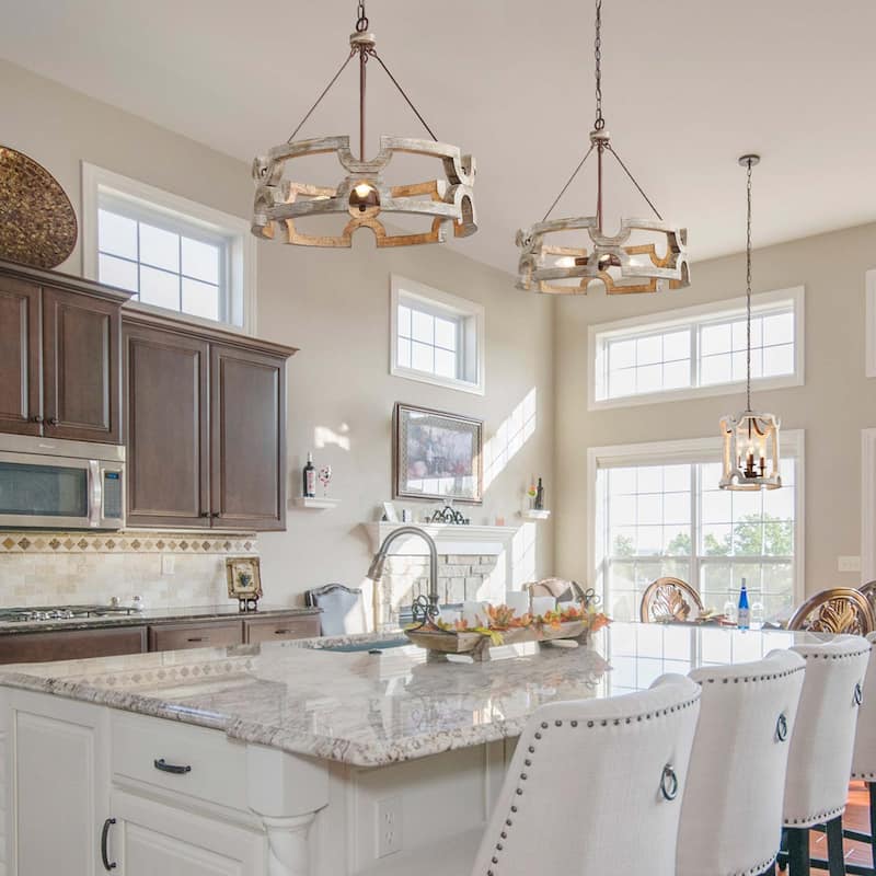 The Gray Barn Farmhouse 3-Light Wood Drum Chandelier for Kitchen Island - W19.5" x H21"