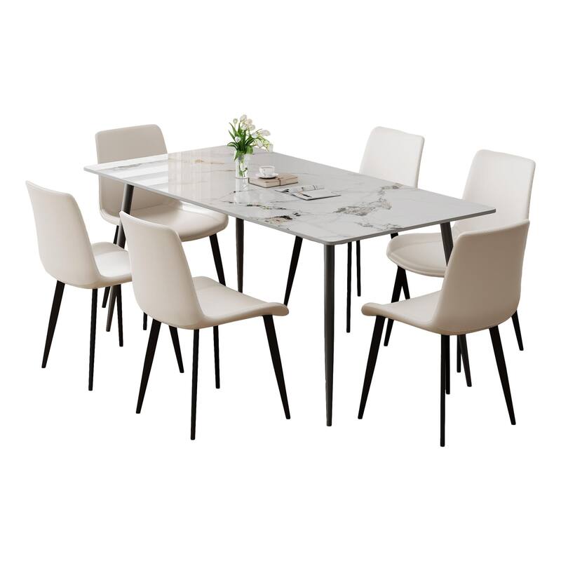 Dining Chairs 4PCS, Modern Kitchen & Dining Room Chairs, Upholstered Faux Leather Cushion Seat and Sturdy Metal Legs