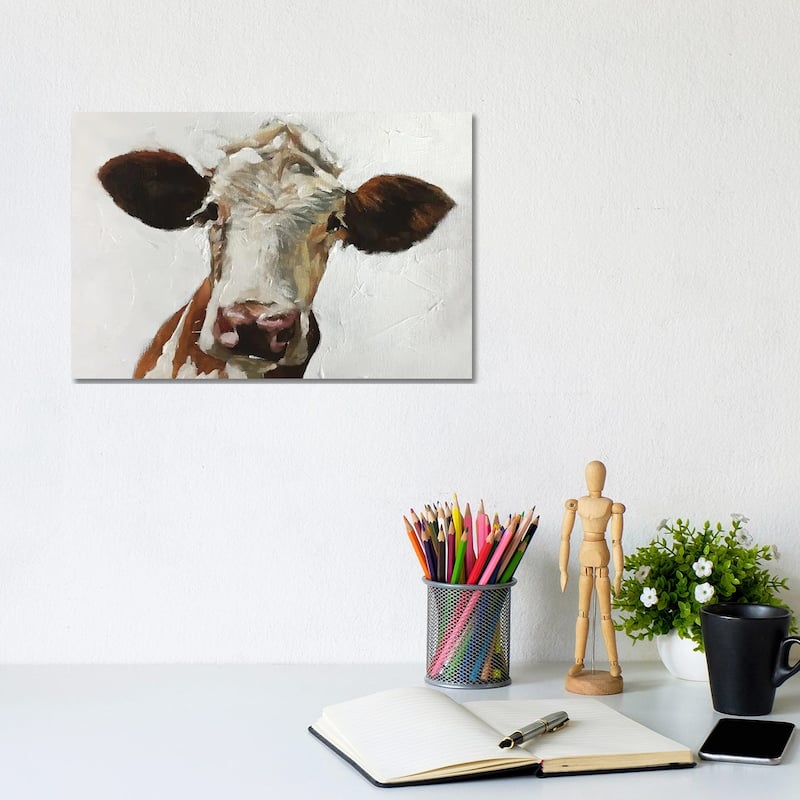 iCanvas "White And Brown Cow" by James Coates Canvas Print - 8x12x0.75