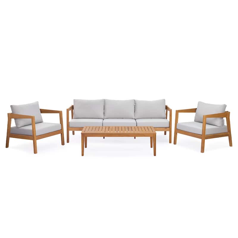 Christopher Knight Home - Outdoor 4-PieceTeak Finish Solid Wood Patio Conversation Set with Cushions and Rectangle Table