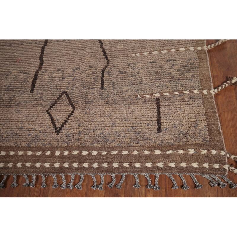All-Over Brown Striped Moroccan Oriental Area Rug Handmade Wool Carpet - 8'11" x 12'8"