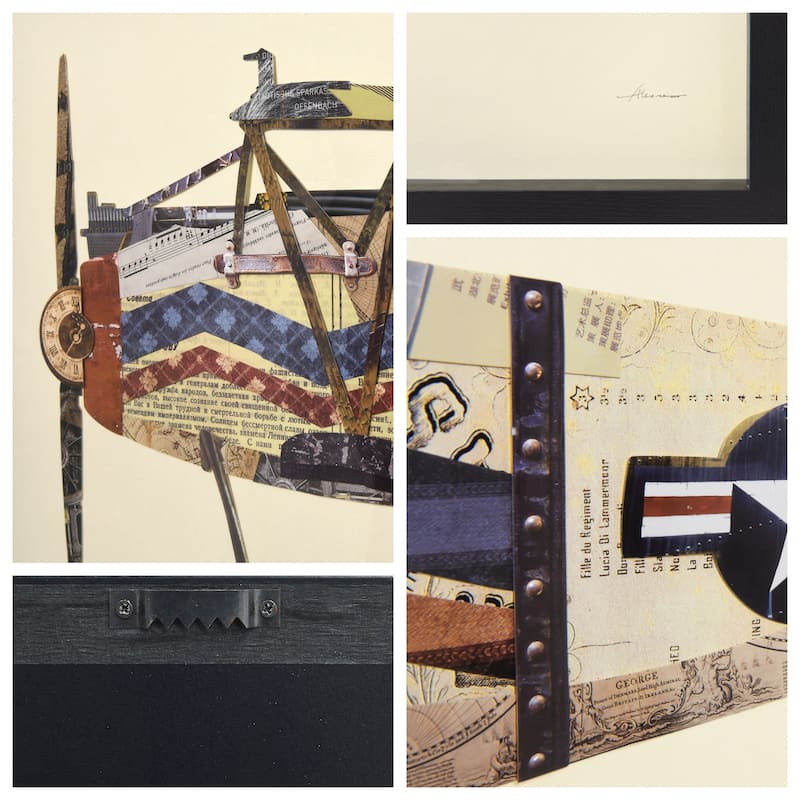Empire Art "Antique Biplane #3" Alex Zeng's dimensional collage, under glass & a black shadow box frame