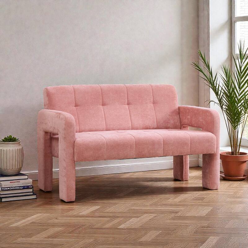 Modern Double Armchair Upholstered 2-Seater Sofa with Dual Armrests, Chenille Fabric Compact Couch for Living Room