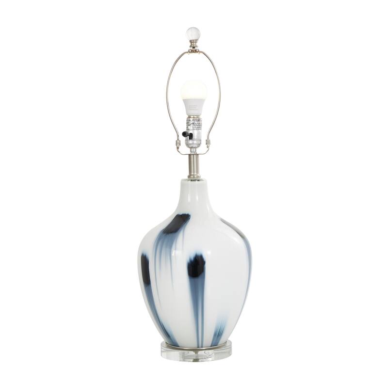 White Glass Abstract Room Accent Lamp with Blue Drip Splatter Design