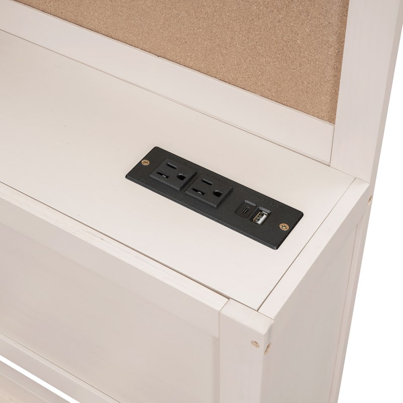 Full Size Wooden Daybed with 3 Drawers, USB Charging Ports, Shelf, and Soft Headboard Panel - No Box Spring Needed