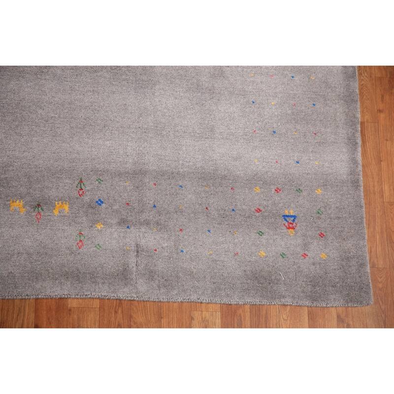 Gray Gabbeh Oriental Area Rug Hand-Knotted Wool Carpet - 9'4" x 12'2"